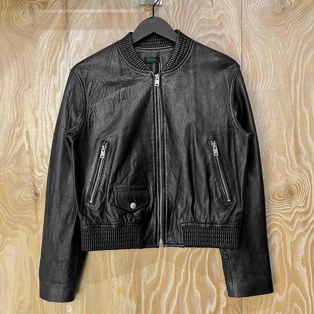베네통 램 레더 바이커 자켓