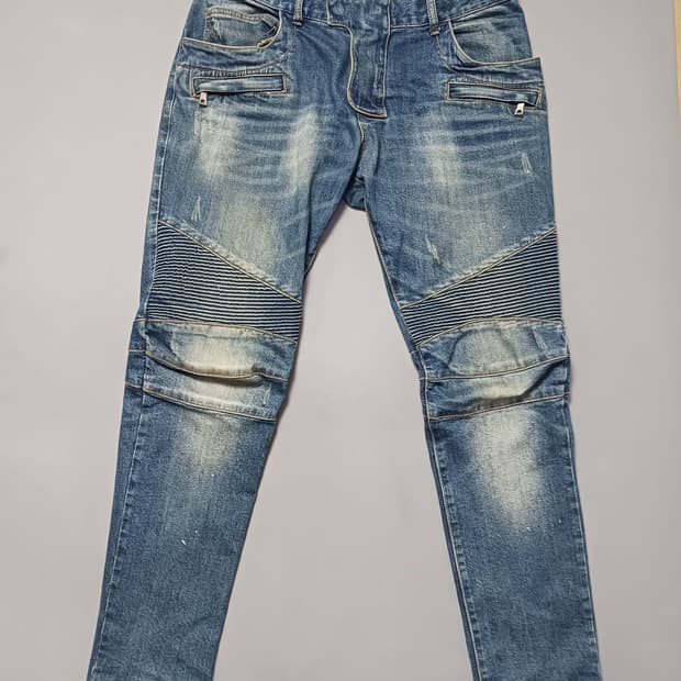 [34] 발망 화이트페인팅 바이커진 청바지