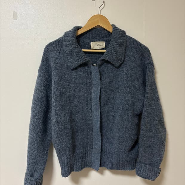 블루 니트 집업 
