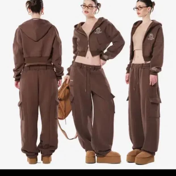 로페즈 소프트웜 헤비웨이트 후드집업 조거팬츠 셋업 브라운