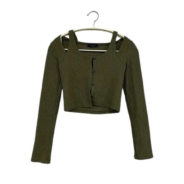 카키 크롭 니트 