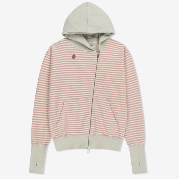 STRIPE UNBALANCED ZIPUP HOODIE (PINK)
