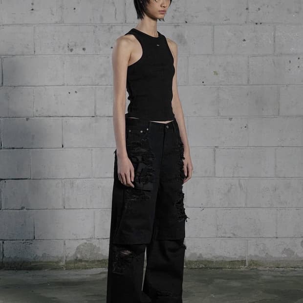 보헴서 knee open ripped wide jeans black S