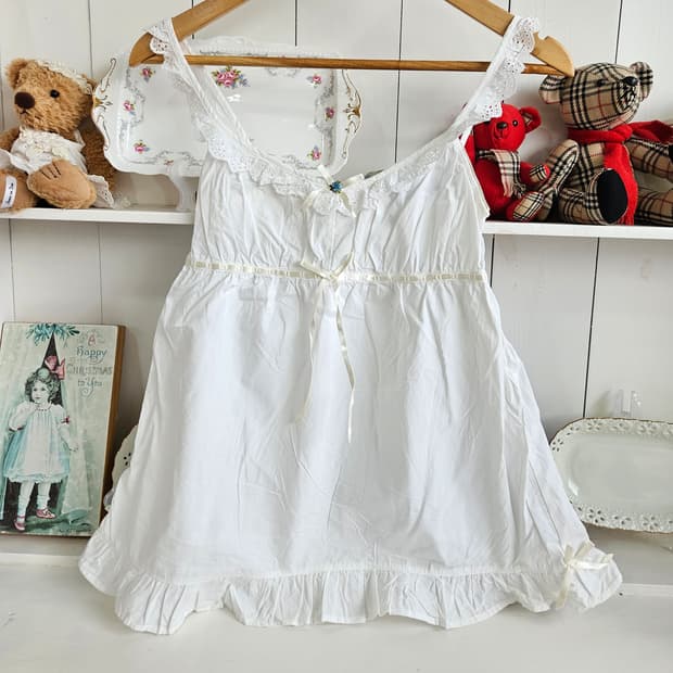 코튼레이스 리본 화이트 나시탑