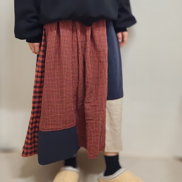 [기장수선가능] 360도 양면 보헤미안 아메카지 패치 롱스커트