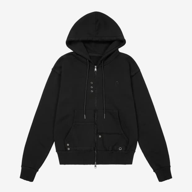 Eyelet Damaged Zip-Up Hoodie