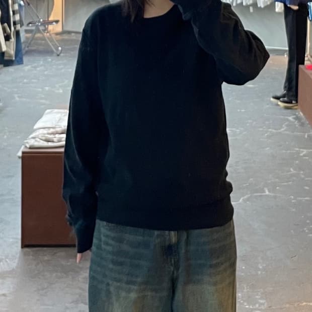 스톤 아일랜드 블랙 크루넥 스웨트셔츠 H1401