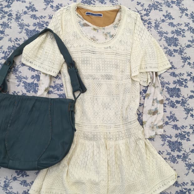 set)floral t+crochet knit ops + muffler