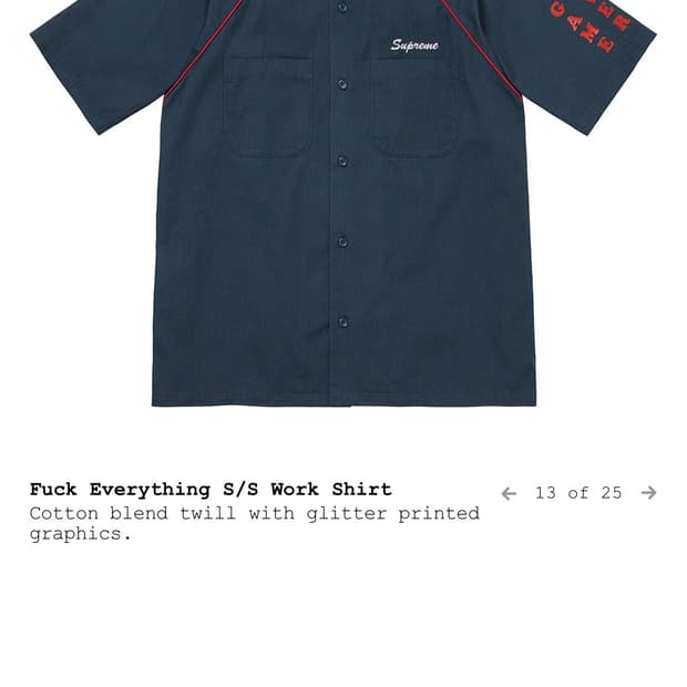 Supreme Fuck Everything S/S Work Shirt