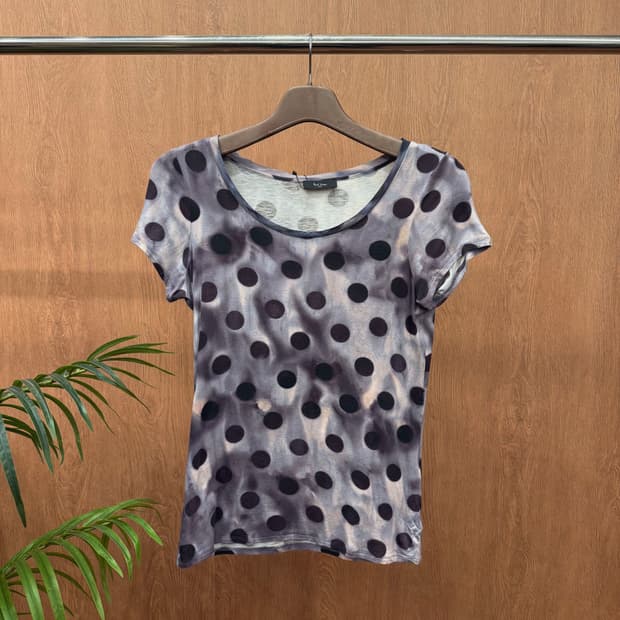 폴스미스 블랙 도트 패턴 반팔 티셔츠 라운드넥 슬림핏 퍼플 그레이