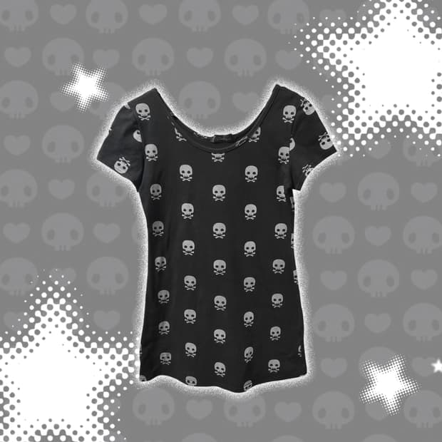 펑크Y2k갸루 스컬 해골 딱붙핏 반팔 티셔츠