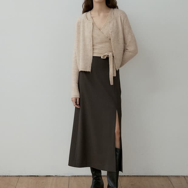 M) 새상품 오떼뜨 디어 슬릿 롱스커트 다크브라운