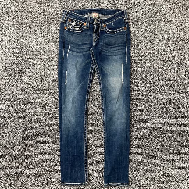 빈티지9. 트루릴리전 로우라이즈 워시드 데미지 스키니 핏 데님팬츠 청바지