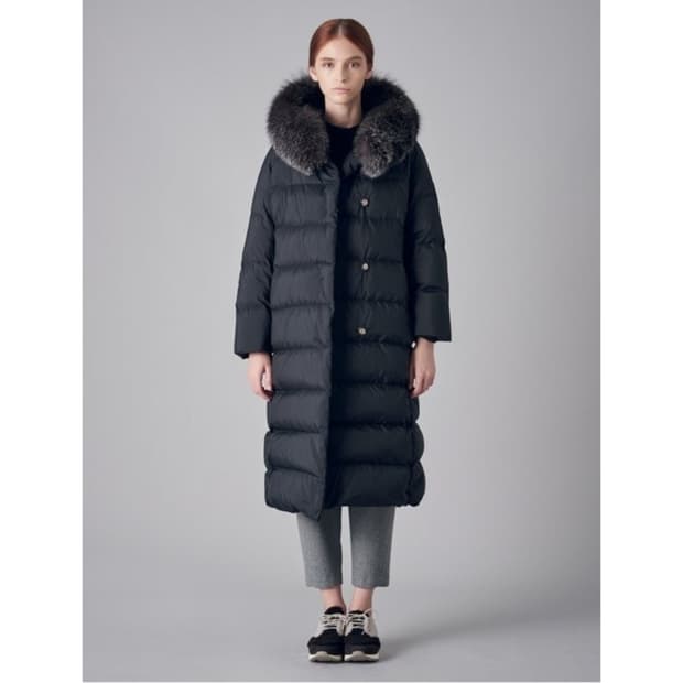 르베이지 폭스 퍼 구스 롱 패딩