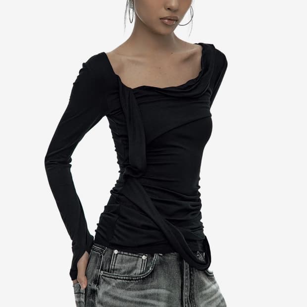 새상품 카시코 드레이프 롱슬리브 블랙 drape