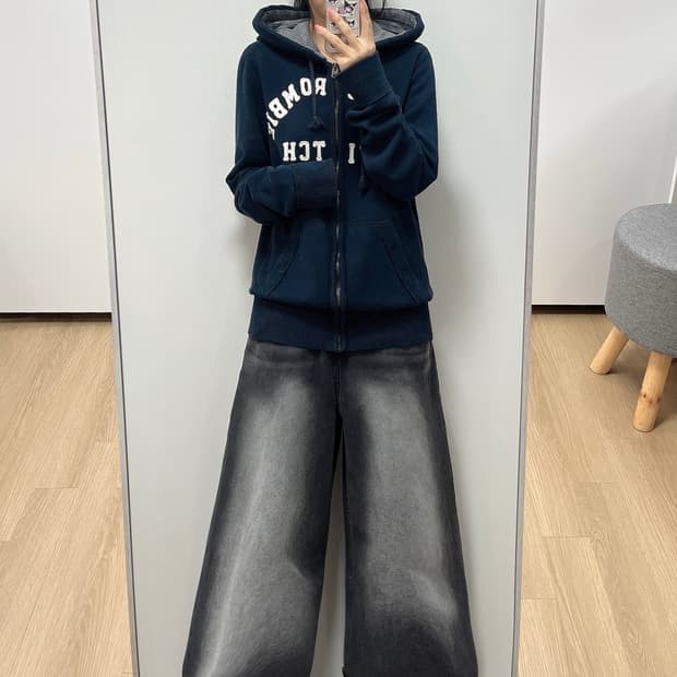 아베크롬비 자수로고 네이비 후드집업