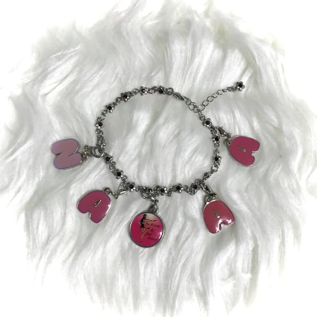 빈티지 핫핑크 갸루 y2k 이니셜 팬던트 팔찌