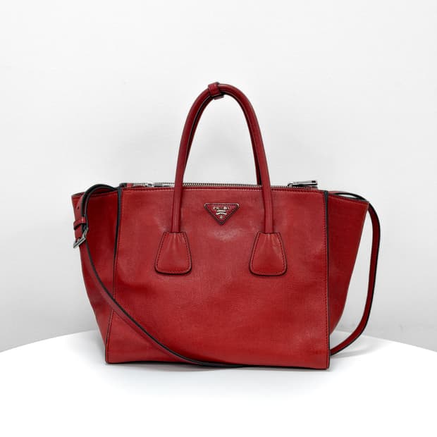 프라다 레드 글라세 카프레더 토트백