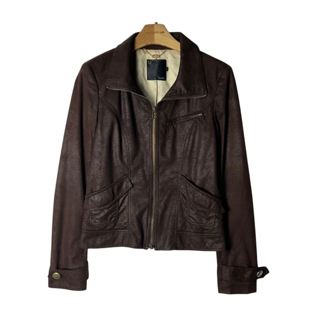 [JPN] Q luxe 브라운 비건레더 집업 자켓