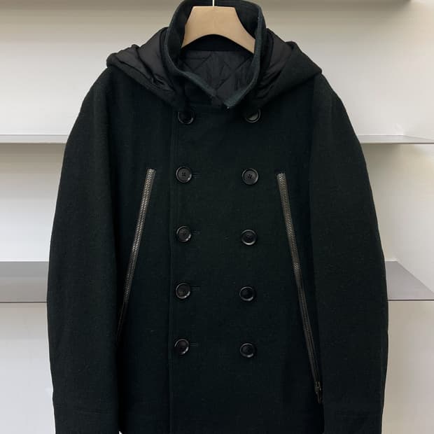 준 하시모토 더블 브레스티드 울 후드 자켓