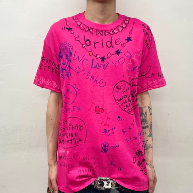 Hand-drawing Girl Doraemon Pink T-shirt 