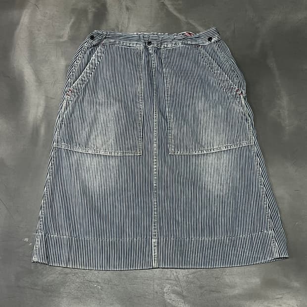  데님 앤 덩가리 스트라이프 미디 스커트 y15806