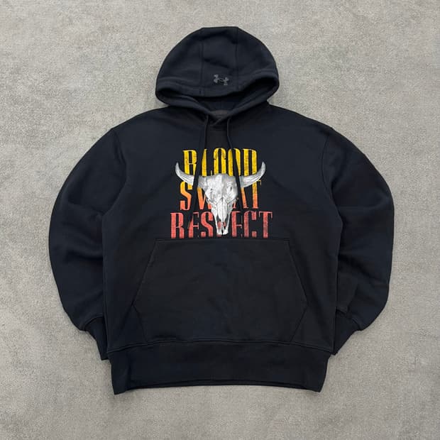 S 언더아머 블랙 프린팅 후드티