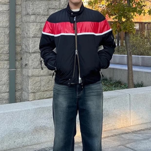 엔더슨벨 패디드 오버핏 바이커 자켓