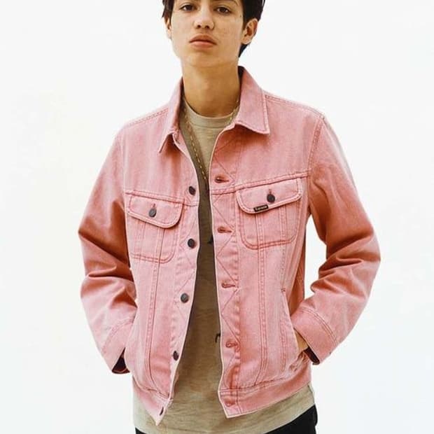 슈프림 16SS 데님 트러커 자켓 핑크 코랄 컬러 버튼업 청자켓 워크자켓