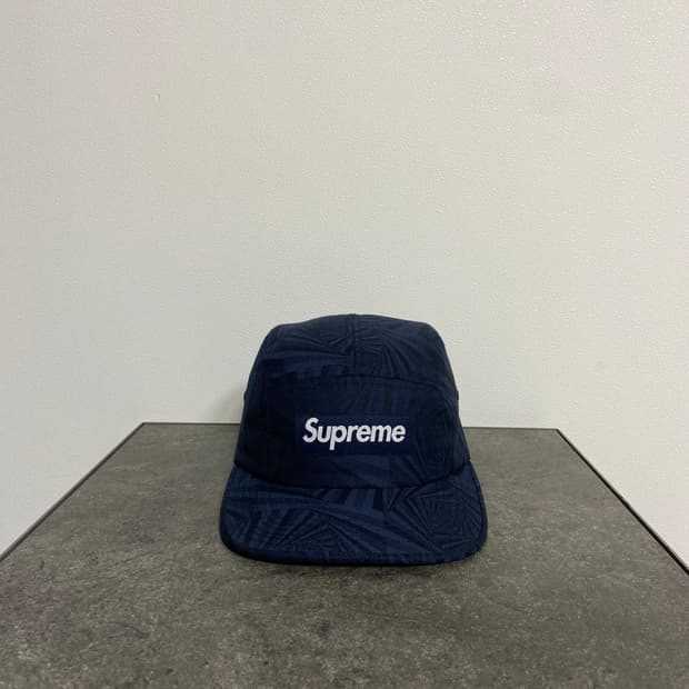 슈프림 자카드 네이비 박스로고 캠프캡 모자