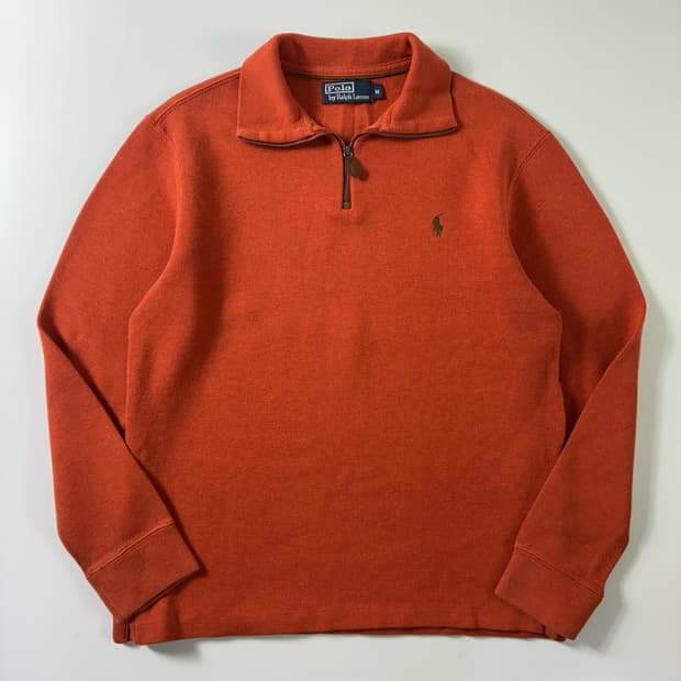 Polo  폴로 랄프로렌 자수 코튼 오렌지 반집업 니트 