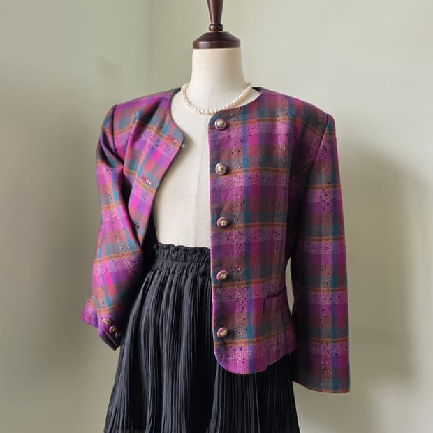 체크 보카시 울 트위드 자켓