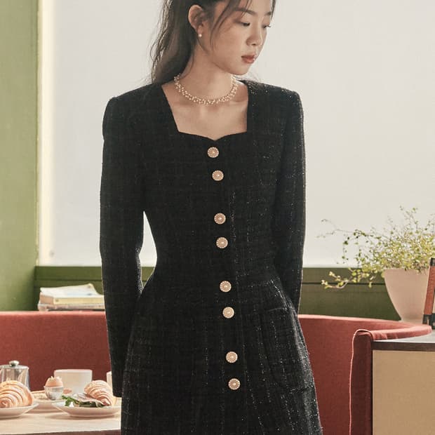 플로움 하트트위드 원피스 S