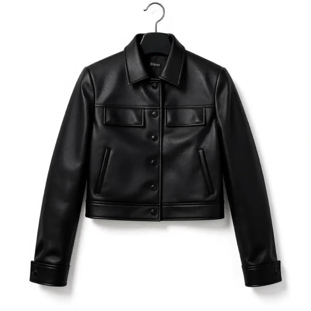 ERA CROPPED TRUCKER FAUX LEATHER JACKET