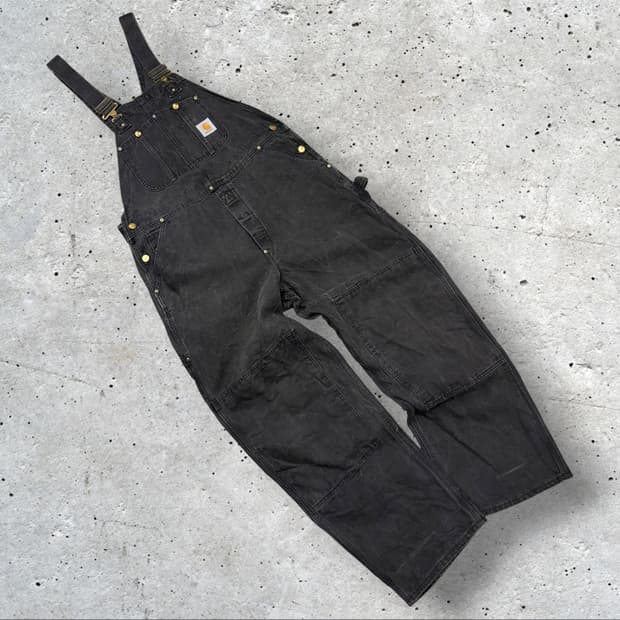 [L] 칼하트 블랙 더블니 워크 오버롤 멜빵 D638
