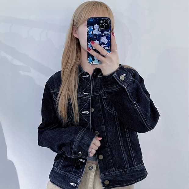 핑크하우스 흑청 데님 자켓