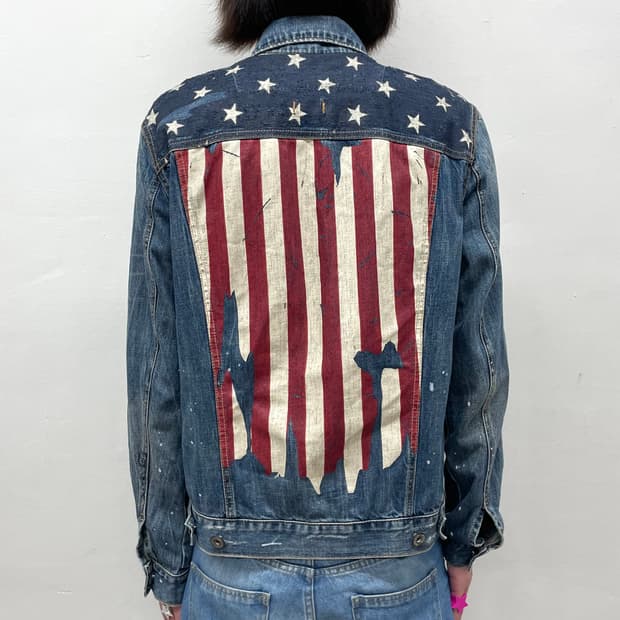 American flag washing denim jacket