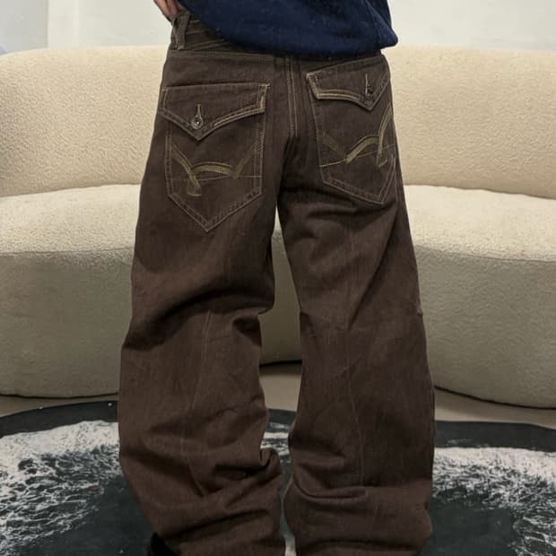 90s 빈티지 브라운 데님 와이드팬츠