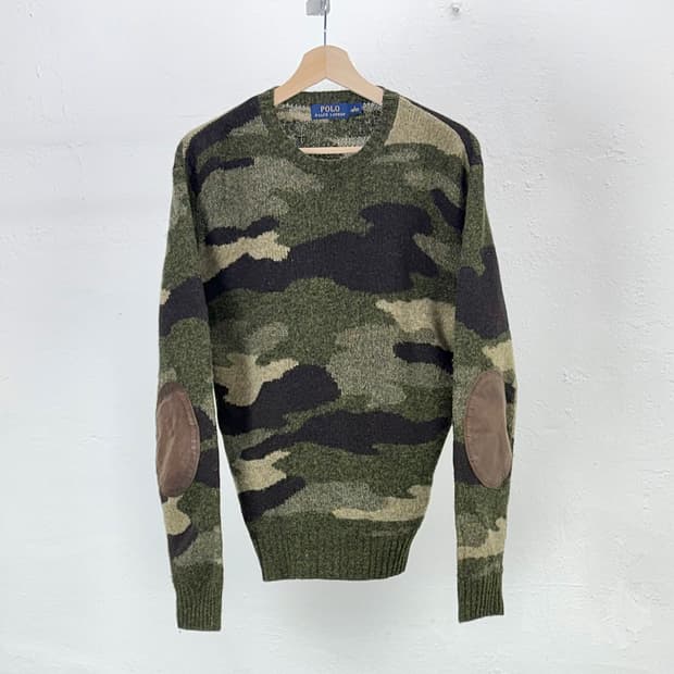 폴로 랄프로렌 카모 플라주 엘보패치 니트