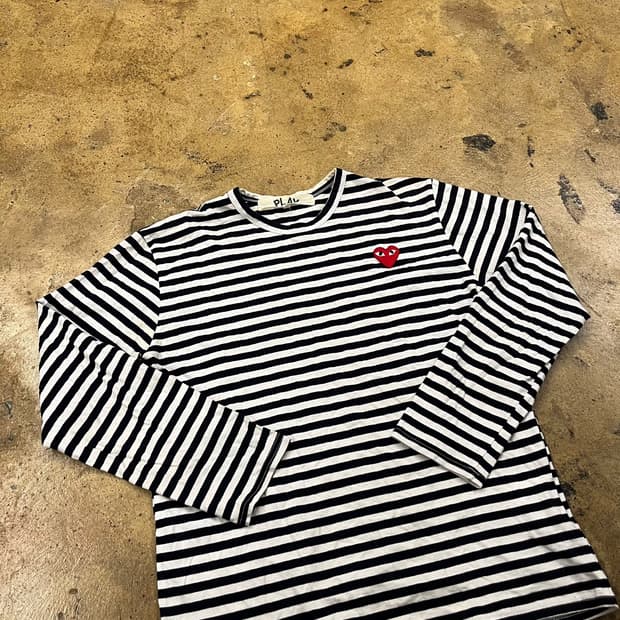 꼼데가르송 블랙 화이트 단가라 스트라이프 롱슬리브