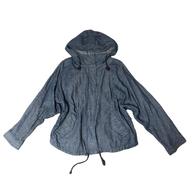 하이넥 가오리 핏 후드 데님 자켓 