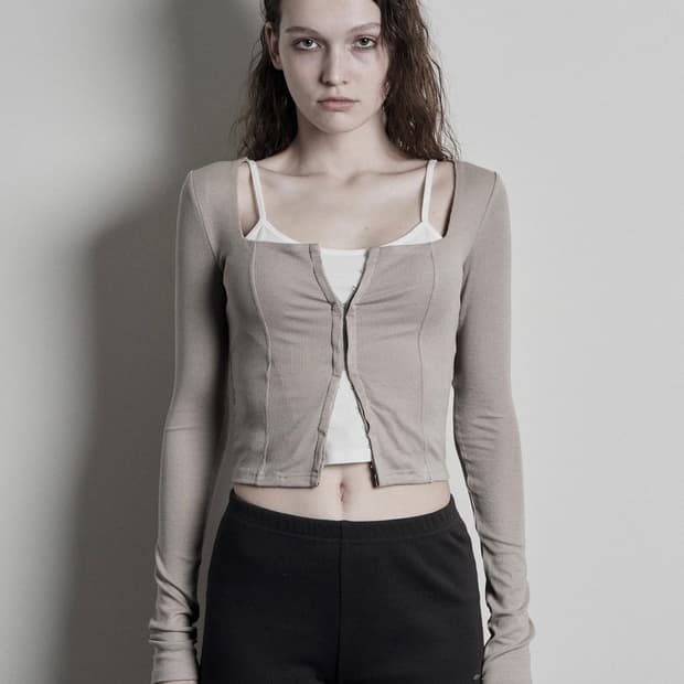 보헤미안 서울 스퀘어넥 후크 가디건 (베이지)