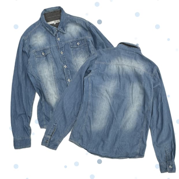 HALHAM 워싱 보헤미안 도트 셔츠 y2k 연청 중청 데님 도트