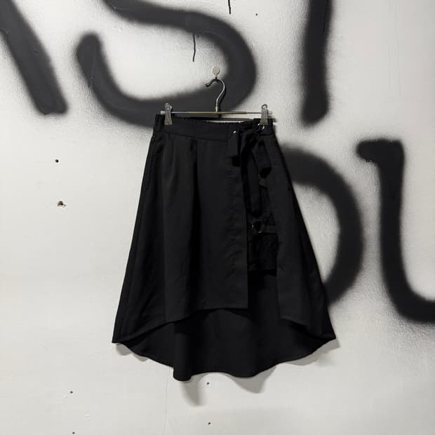 VTG 빈티지 블랙 고딕 펑크 가터벨트 레이스 언발 랩 스커트