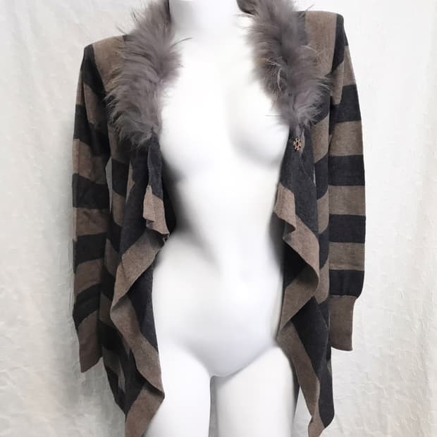 빈티지 00s y2k 라쿤퍼 드레이프 니트 가디건