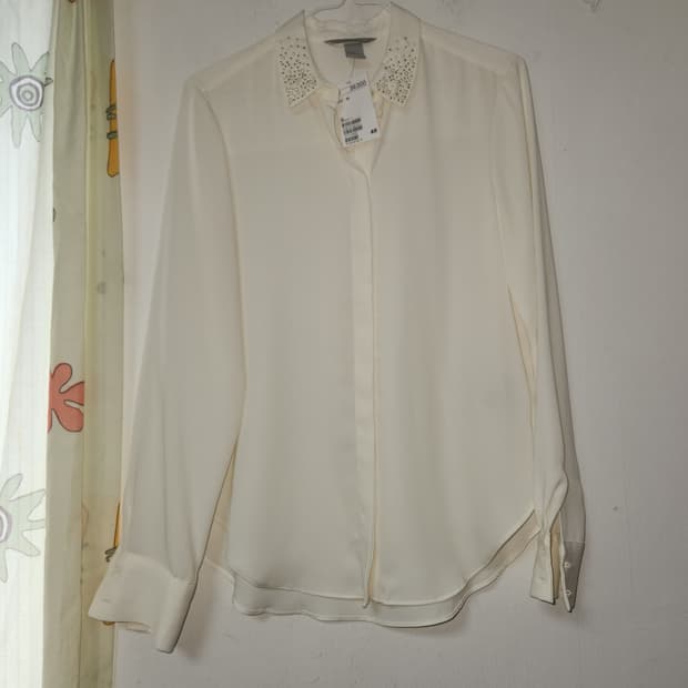 H&M 아이보리 블라우스 카라 장식S