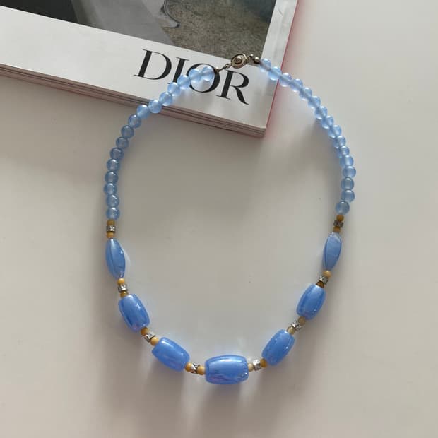 일본수입 비즈 스카이 블루 목걸이