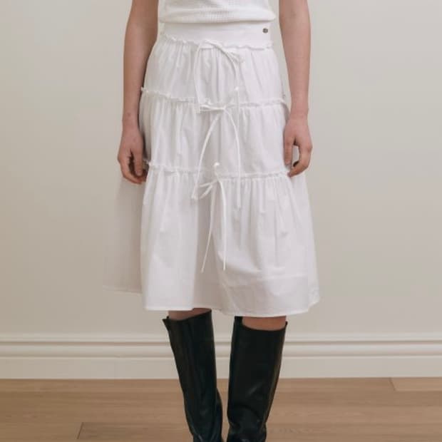 아미디 러플 리본 롱스커트 캉캉스커트