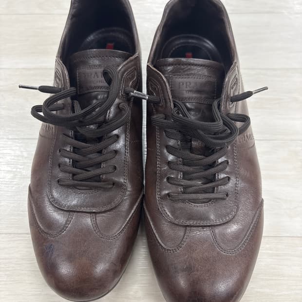 프라다 스포츠 레더 브라운 스니커즈