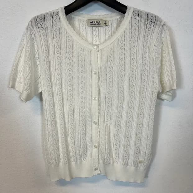 WHO.AU 화이트 레이스 반팔 가디건 M